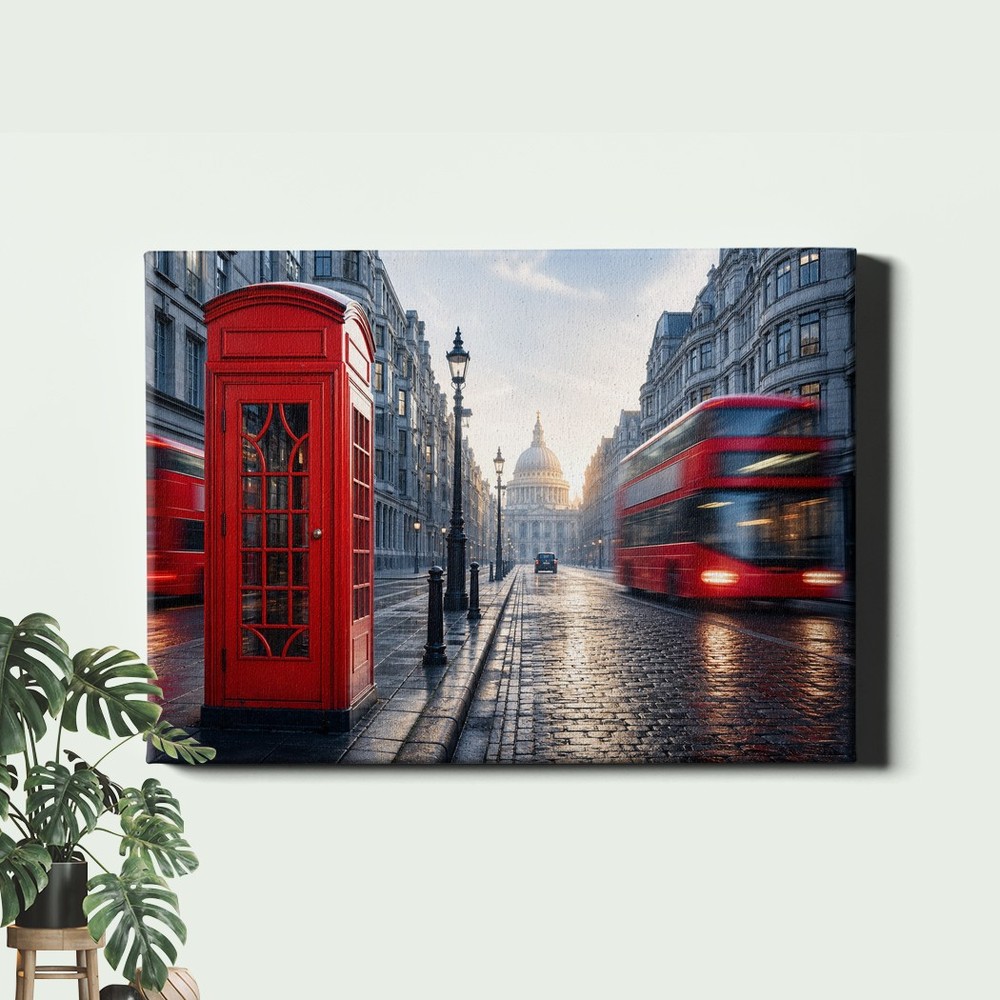 London Street Wall Art Red Telephone Booth Bus Cityscape