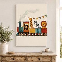 Custom Animal Train Canvas, Kids Nursery Wall Art Gift