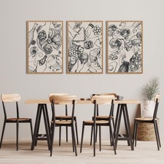 Framed Wood Kitchen Wall Art Set 3 Modern Abstract Party Food Prints 16×24