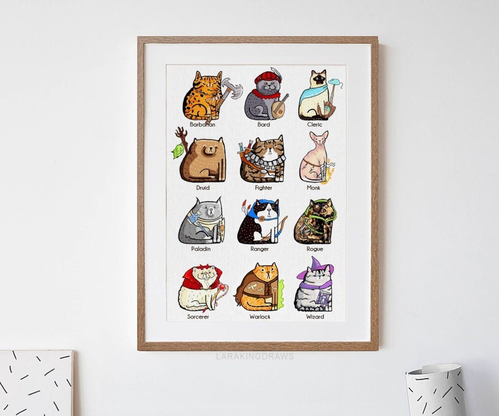 Dungeons and Cats Print, DnD Cat Poster, Cat Lover, Nerdy Tabletop Gamer