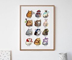 Dungeons and Cats Print, DnD Cat Poster, Cat Lover, Nerdy Tabletop Gamer