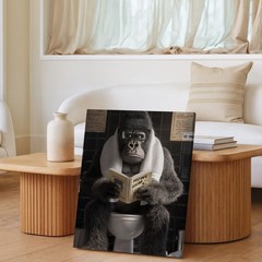 Funny Gorilla Reading Book Bathroom Humor Canvas Wall Art Modern Animal Home