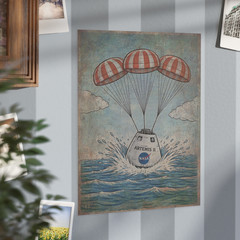 Vintage ARTEMIS SPLASHDOWN Wall Art, NASA Space Decor, Nautical Science Poster