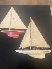 2 Wood + Canvas Sailboat Wall Art 16X20″ Red White stripes + White «Really Nice»