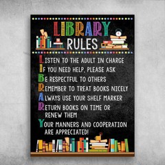 Library Poster, Book Lover – Library Rules, Listen To The Adult In Charge, If…
