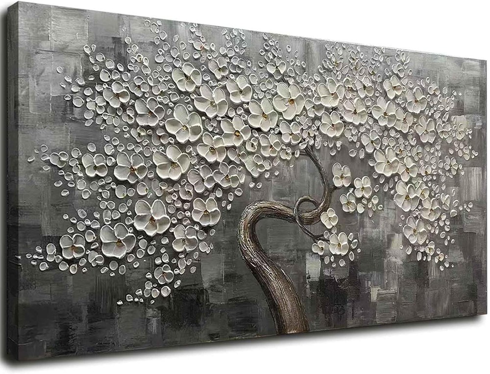 30×60 Inch White Flower Tree Canvas Wall Art Botanical