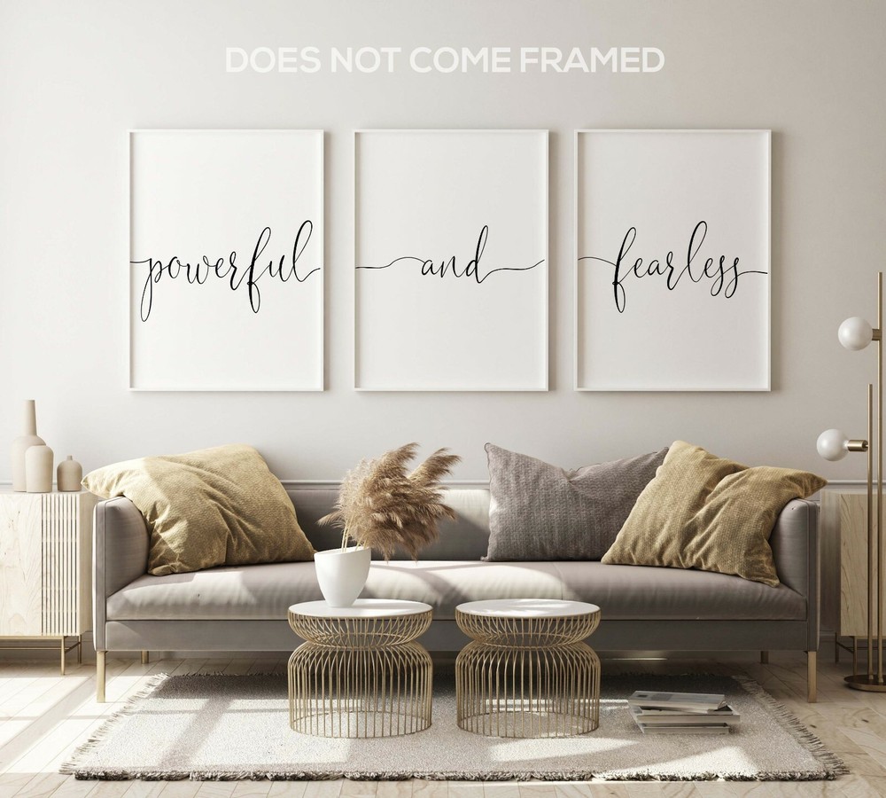 Powerful and Fearless, Set of 3 Poster Prints, Minimalist Home Wall Art Decor