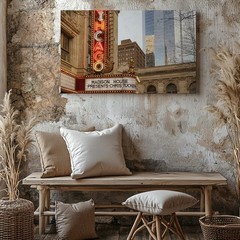 Chicago Theater Marquee Urban Cityscape Canvas Wall Art Modern Architecture