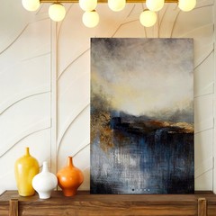 Wall Art Abstract Landscape Painting Blue Gold Gray Textured Modern Home Decor