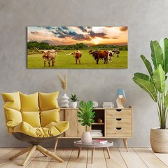 Texas Animal Canvas Wall Art Longhorn Canvas Pictures Highland Cattle in Sunset
