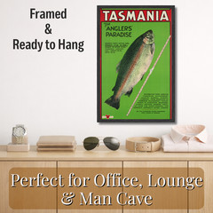 Vintage Tasmania Fishing Poster Framed 11×17 Anglers Paradise Wall Art Gift