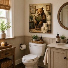 🐻 «Un BEAR ably Relaxed» Funny Bear Bathroom Canvas Wall Art 🐻