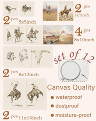 Vintage Western Wall Art Decor – Cowboy Canvas Prints, Rustic Farmhouse Southwes