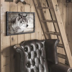 Wolf Framed Wall Art Decor: Modern Wild Animal Wooden Painting Rustic Natural…