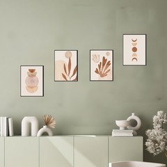 Boho Abstract Wall Art Set (4) – Coral Line Canvas Prints in Frames Living Room