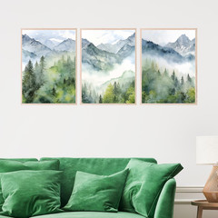 – Misty Forest Art, Mountain Painting Decor, Watercolor Forest Prints, Pine Tree