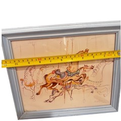 Ed Walaitis Carousel Horses Framed water color Original Signed Wall Decor 1983