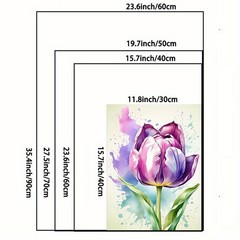 Framed Canvas Watercolor Purple Tulip Splash Ink Soft Floral Decor