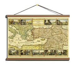 Ancient Old 1648 Decorative Bible Map; 100% Cotton Canvas Magnetic Wooden Hanger