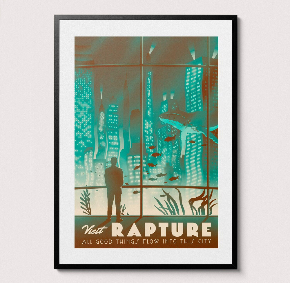 Visit Rapture Poster Retro Gaming Wall Art Bioshock Gamer Gift Print