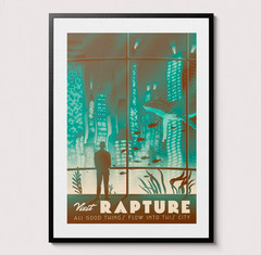 Visit Rapture Poster Retro Gaming Wall Art Bioshock Gamer Gift Print