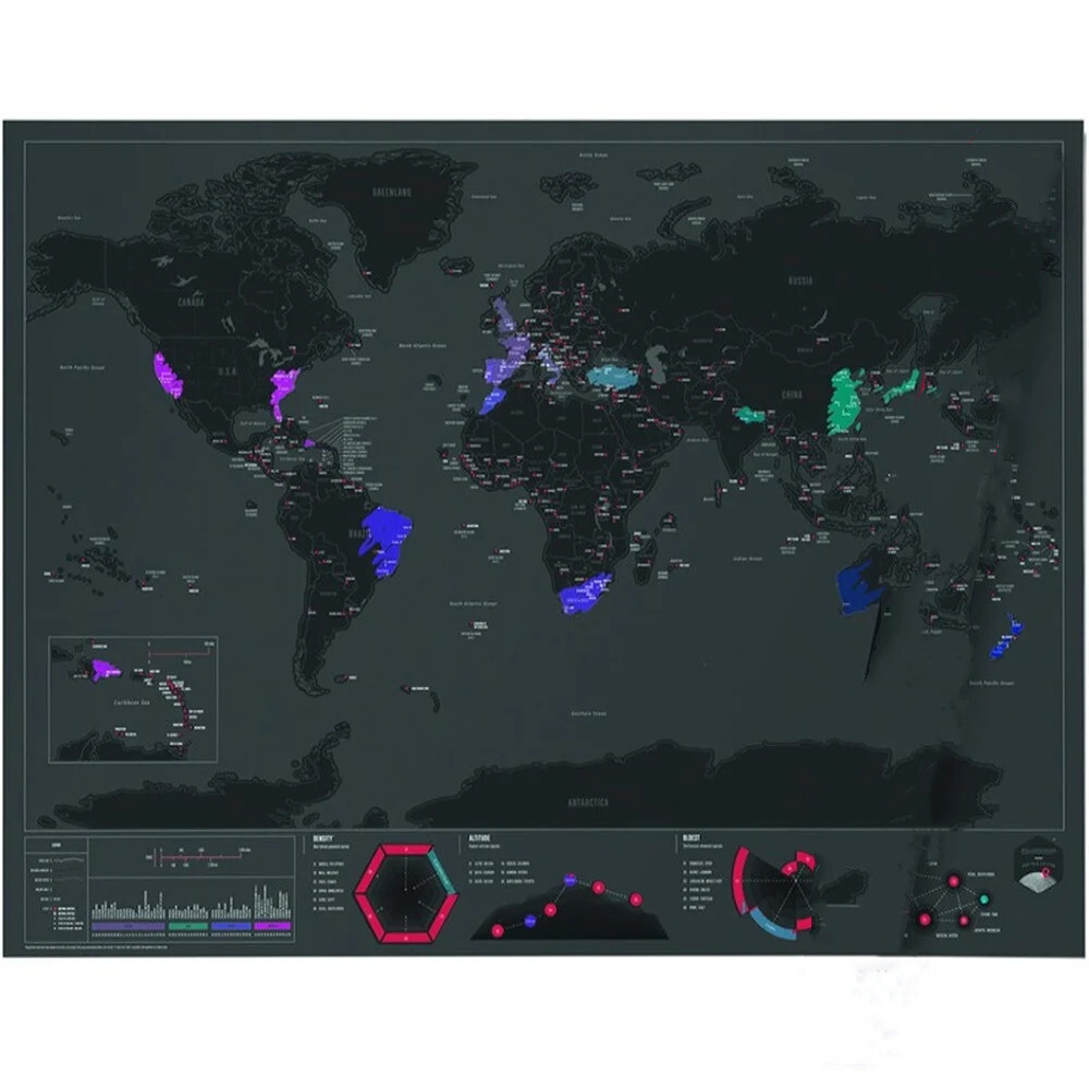Large Black Scratch World Map Capital Edition 23.2″ x 32.5″ Globetrotter Gifts