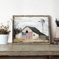 Wooden Picture Art Wall Decor: Rustic Old Barn Artwork American Flag Painting Gr