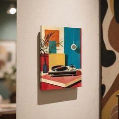 Canvas Art Mid Century Geometric Vinyl Record Color Block Wall Decor