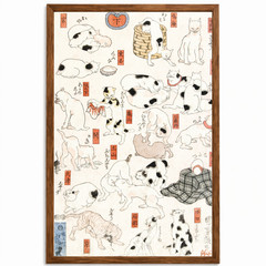 Utagawa Kuniyoshi Cats Poster Framed 11×17 Japanese Ukiyo-e Cats Lover Gift