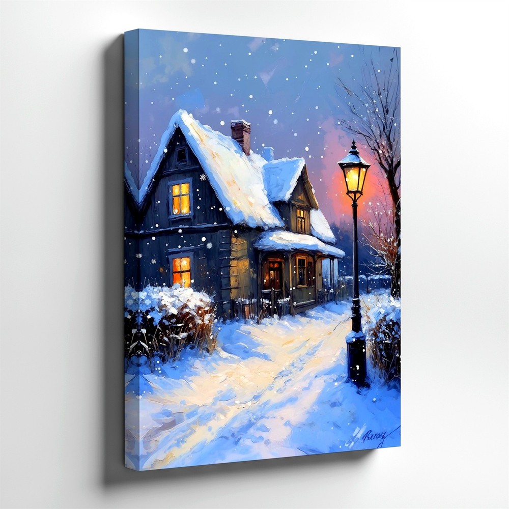 Wall Art Snowy Cottage Winter Landscape Rustic Modern Aesthetic Gallery Print