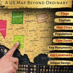 Scratch Off World Map + USA Map – 17×24” Wall Travel Posters with 196 Flags, …