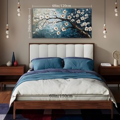crmotu Plum Blossom Wall Art, Japanese Flower Canvas Large Artwork, Teal Blue…