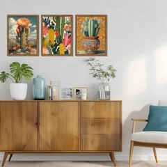 Mexican Framed Canvas Wall Art Set of 3 – Vintage Desert 16L» x 12W» Cactus