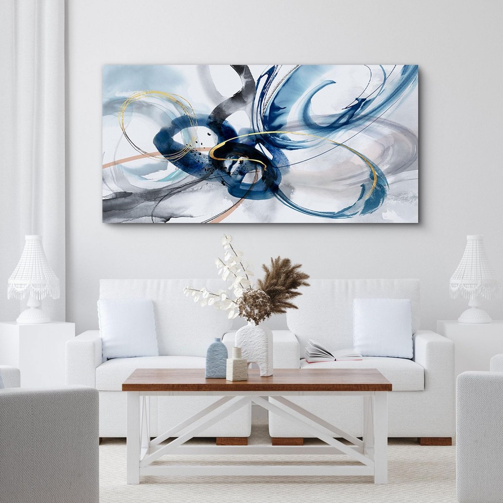 Abstract Wall Art – Blue and White Pictures Wall Decor Living Room Canvas Art…