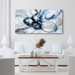 Abstract Wall Art – Blue and White Pictures Wall Decor Living Room Canvas Art…