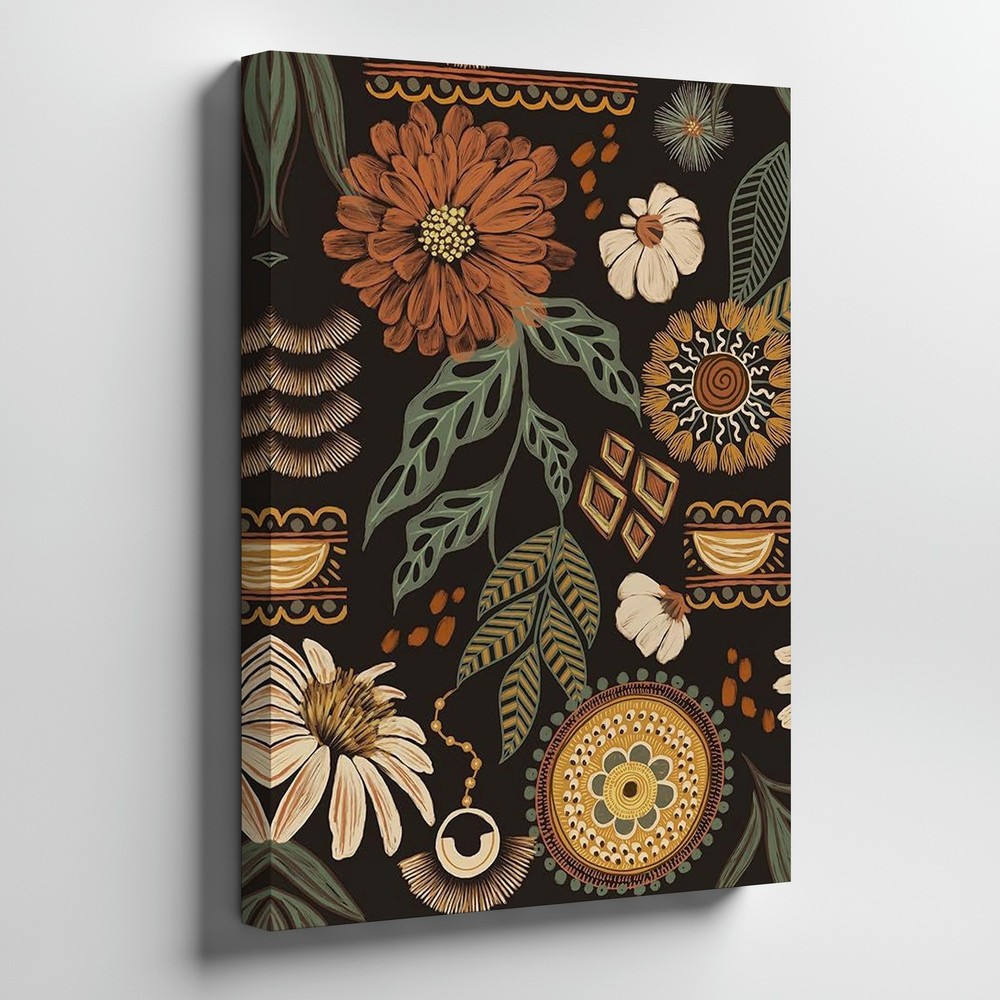 Boho Floral Canvas Wall Art Earth Tone Daisy Leaves Decorative Home Decor Print