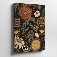 Boho Floral Canvas Wall Art Earth Tone Daisy Leaves Decorative Home Decor Print