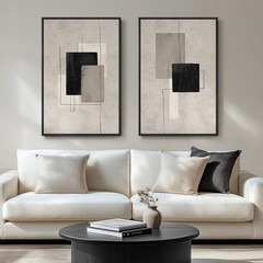Large Framed Neutral Abstract Wall Art for Living Room, Set of 2 Black and Be…