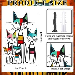 Colorful Iron Cat Wall Art – 10.6×15.7 in, Perfect for Cat Lovers’ Homes