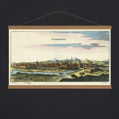 Antique 1685 Panoramic Town View of Luxembourg; Canvas, Magnetic Wooden Hanger