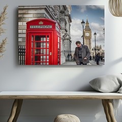 London Red Telephone Booth and Big Ben Clock Tower Urban Canvas Wall Art Print