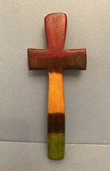 Wall-mount Wood Cross Stained in Multiple Bands of Color