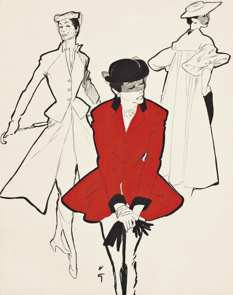 René Gruau Midcentury Hunting Jacket – French Fashion Illustration Haute Couture