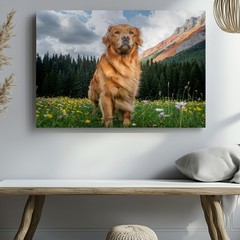 Golden Retriever Canvas Wall Art Meadow Mountain Landscape Nature Wildlife Print