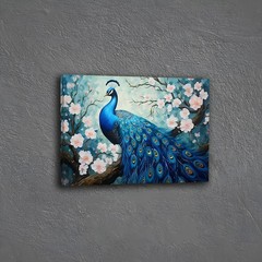 Canvas Art Framed Blue Peony Peacock Cherry Blossom Oil Painting Wall Decor