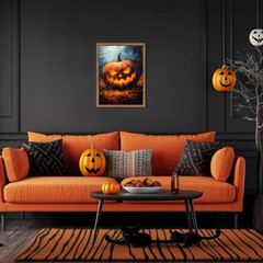 Vintage Halloween Wall Art 12×16 Inch Framed Pumpkin Picture for Living Room