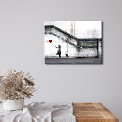 Banksy Grafitti Girl with Red Balloon Canvas Prints Wall Art Grey Love Pictures