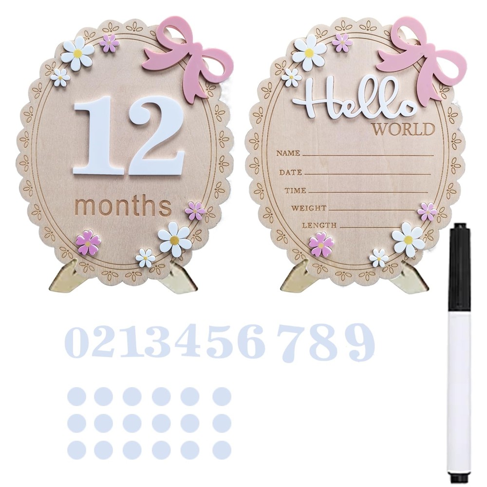 Pink White 5.9in Wooden Baby Name Announcement Hello World Newborn Sign