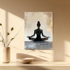 Canvas Art Woman Yoga Silhouette Neutral Texture Meditation Wall Decor