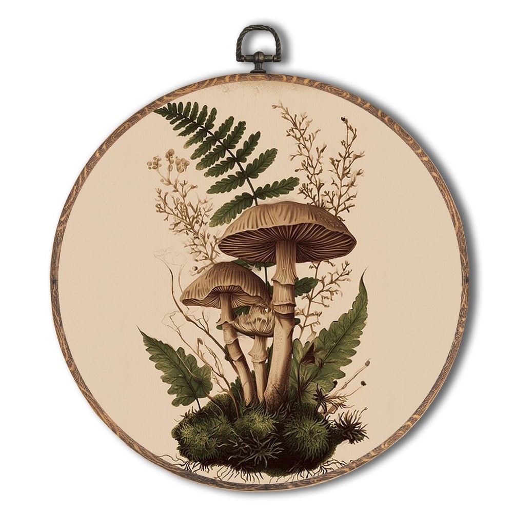 Vintage Framed Wall Art, Cottagecore Botanical Round Wall Art, Farmhouse Roun…